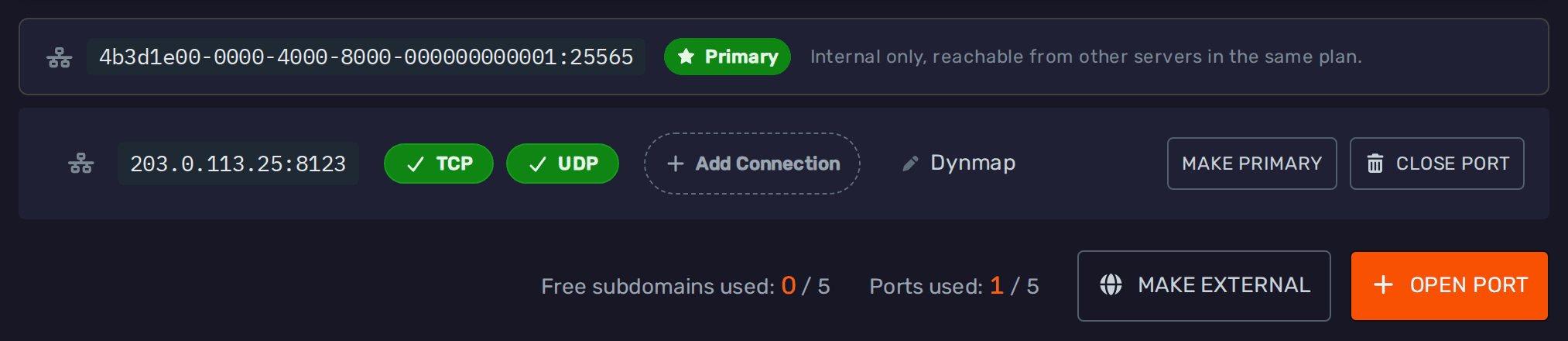 Internal backend server with a public Dynmap port