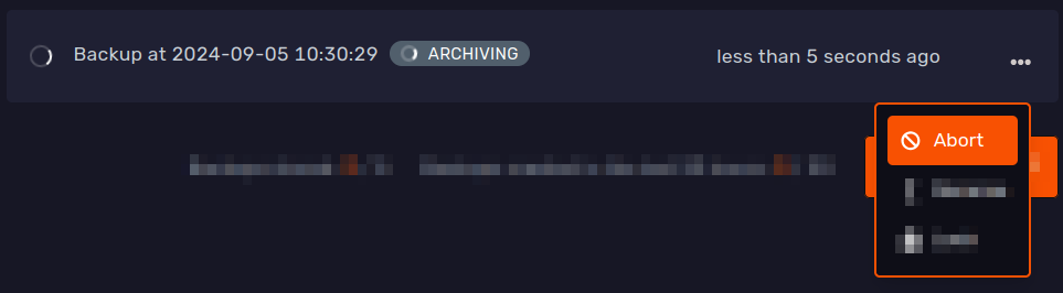 Abort button shown in backups tab