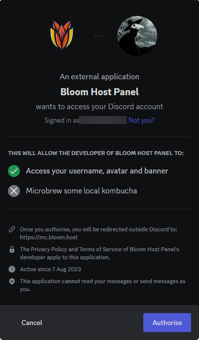 Discord&#39;s authorization page