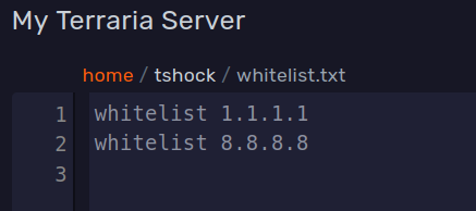 Whitelist config showing 2 entries