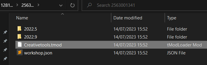 Mods directory open in file explorer