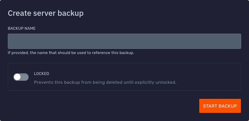 Manual backup creation modal