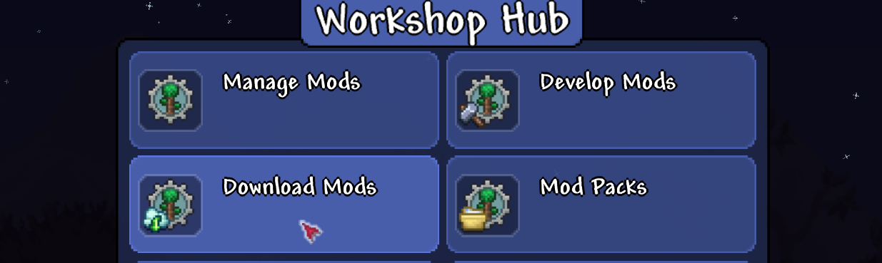 Download Mods menu item highlighted in game