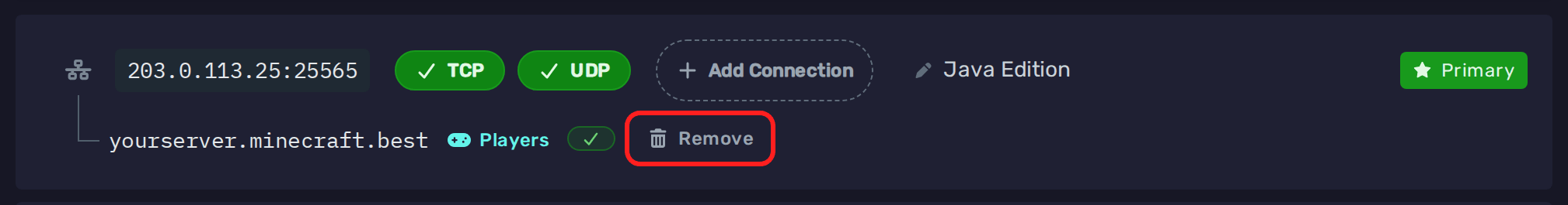 Remove button highlighted