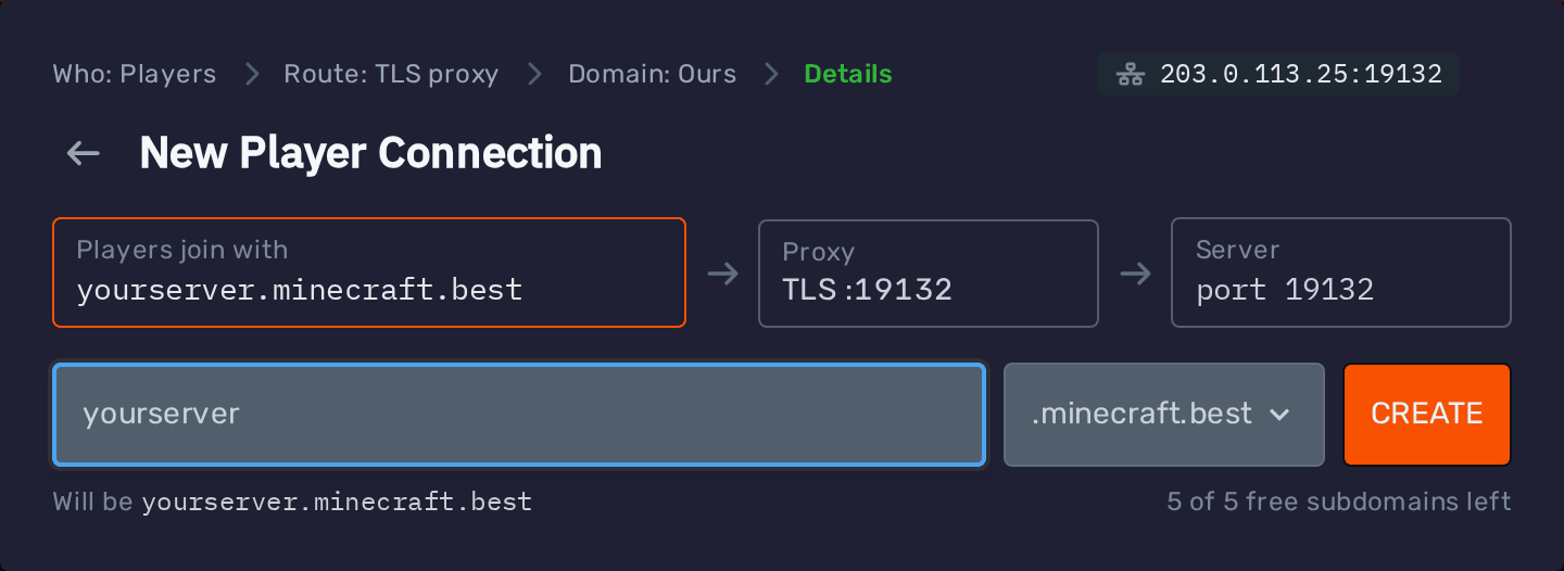Free subdomain through the TLS proxy