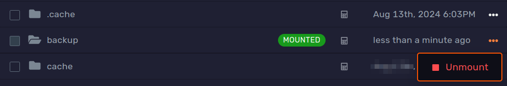 Unmount button showing for the backup folder row