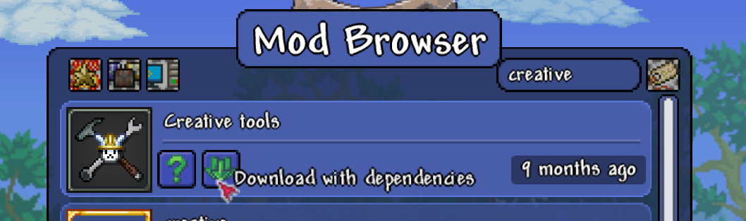 Download with dependencies button highlighted in game
